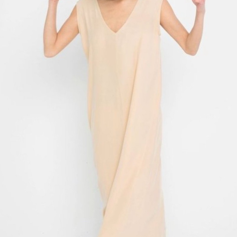 Elizabeth Suzann Sleeveless V-Neck Maxi Dress in Light Beige